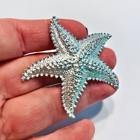 Vintage Pin Brooch 1970'S Silver Tone Textured Starfish Star Fish Beachy Coastal - Picture 3 of 5